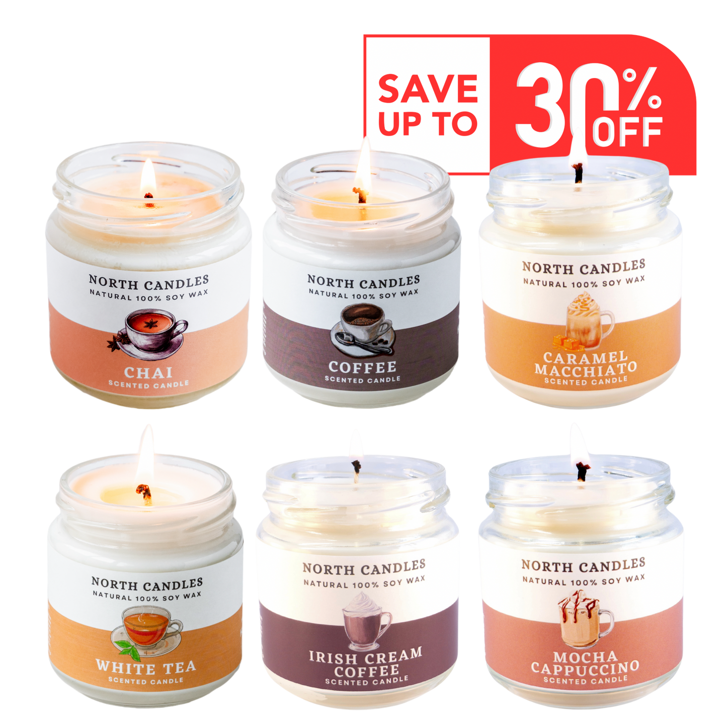 NEW カフェキャンドル 6 x お得セット (SAVE 25-30%)