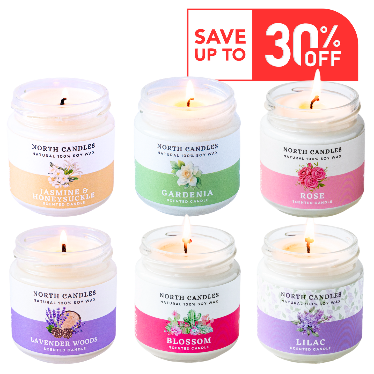 フローラルキャンドル 6 x お得セット (SAVE 25-30%)